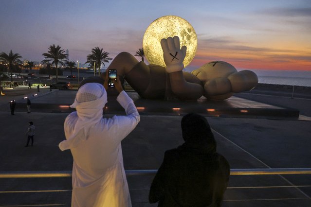 Manar Abu Dhabi presents its second public light art exhibition on November 17, 2025. Organized by the Department of Culture and Tourism. KAWS, located at Souq Al Mina, Abu Dhabi. (Photo by Victor Besa/The National)