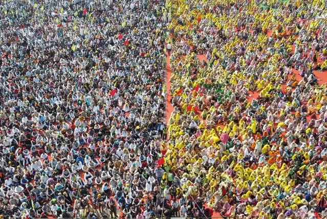 Farmers and agricultural workers attend a rally against farm laws, in Barnala, northern state of Punjab, India, February 21, 2021. Picture taken with a drone. (Photo by Danish Siddiqui/Reuters)