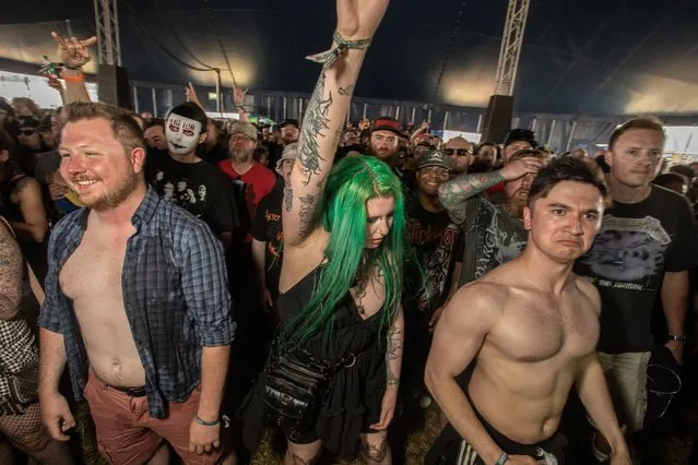 General view of festival goers at the main stage on Day 3 of Download festival at Donnington Park on June 12, 2022 in Donnington, England. (Photo by Chris Bethell/The Guardian)