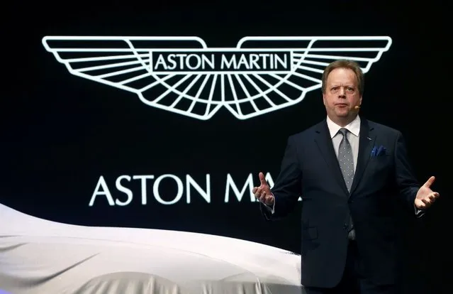 Aston Martin Lagonda Ltd. CEO Andrew Palmer addresses media during the first press day ahead of the 85th International Motor Show in Geneva March 3, 2015. REUTERS/Arnd Wiegmann   