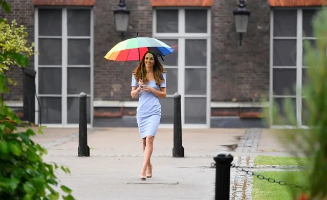 Catherine, Duchess of Cambridge arrives at a reception to meet parents of users of a Centre for Early Childhood in the grounds of Kensington Palace in London, Britain, June 18, 2021. (Photo byToby Melville/Pool via Reuters)