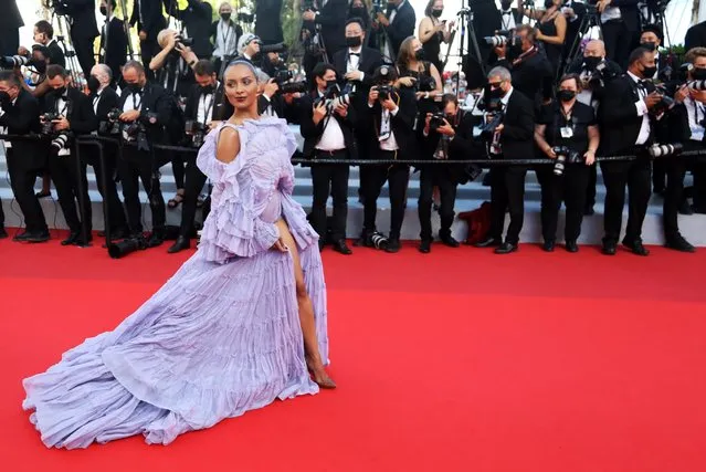 US actress and singer Kat Graham arrives for the screening of the film “OSS 117 : From Africa With Love (OSS 117 Alerte Rouge en Afrique Noire)” and the closing ceremony of the 74th edition of the Cannes Film Festival in Cannes, southern France, on July 21, 2021. (Photo by Reinhard Krause/Reuters)