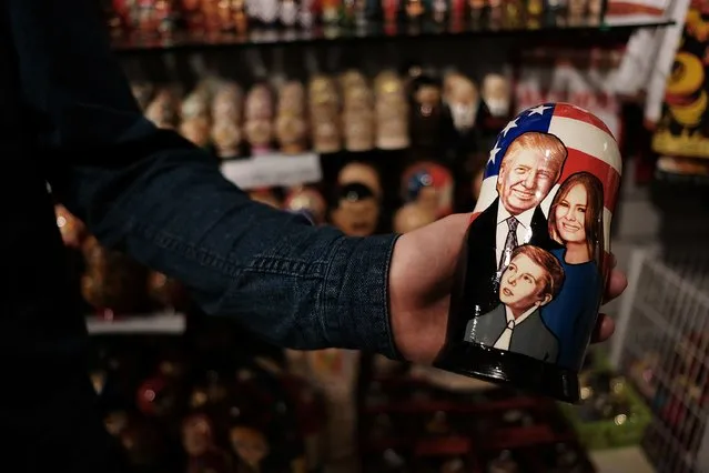 A traditional Russian nesting doll painted with the likeness of President of Donald Trump and his family is displayed for sale at a Moscow store on March 5, 2017 in Moscow, Russia. Relations between the United States and Russia are at their lowest point in years as evidence mounts about the complex relationship between President Donald Trump's administration and the Russian government. (Photo by Spencer Platt/Getty Images)