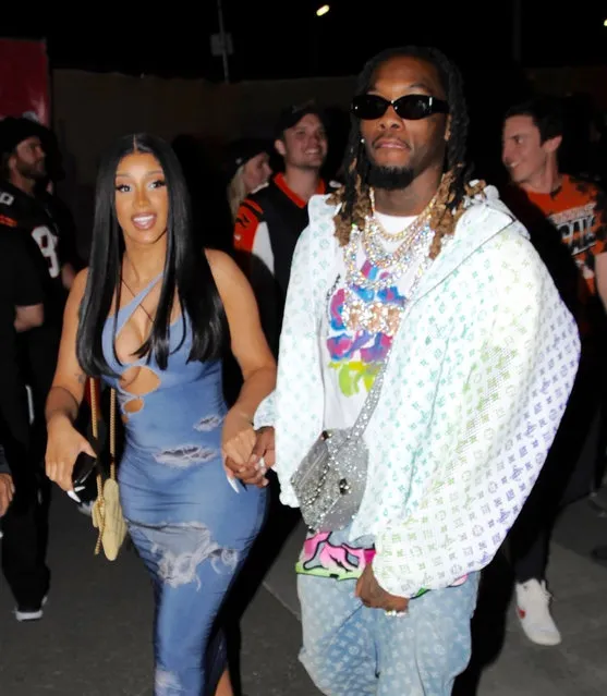 Cardi B and husband OffSet are seen holding hands as they leave SuperBowl 2022 on February 14, 2022. (Photo by Dutch/Splash News and Pictures)