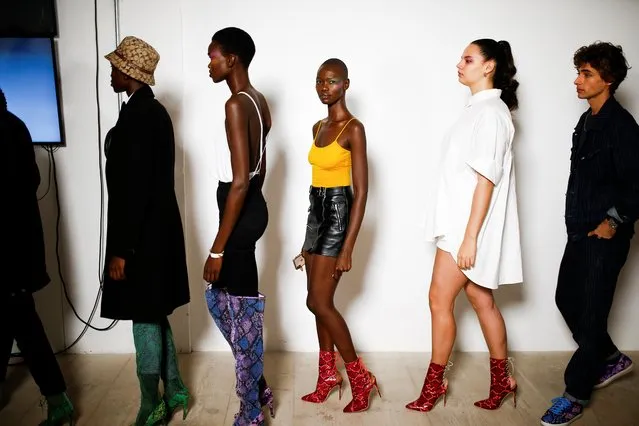 Models prepare backstage of the Mark Fast catwalk show during London Fashion Week in London, Britain, September 13, 2019. (Photo by Henry Nicholls/Reuters)