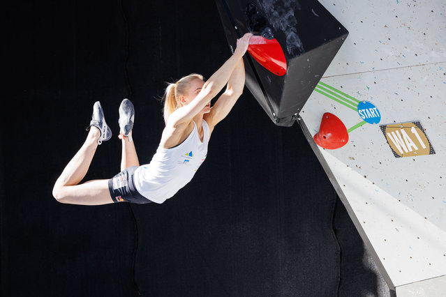 Janja Garnbret of Slovenia competes during the women's boulder qualification of the IFSC World Cup Innsbruck 2024 on June 26, 2024 in Innsbruck, Austria. (Photo by Marco Kost/Getty Images)