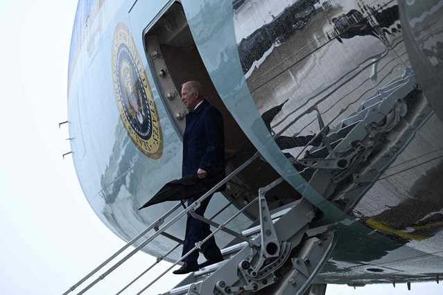 US President Joe Biden arrives to attend the G7 Summit at the US Marine Corps base in Iwakuni on May 18, 2023. (Photo by Brendan Smialowski/AFP Photo)