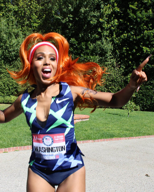 American actress Kerry Washington dresses up as Olympian Sha’Carri Richardson ahead of the athlete’s relay in Paris in the first decade of August 2024. (Photo by Kerry Washington/Instagram)