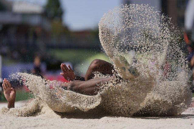 Malcolm Clemons competes in the men's long jump finals during the U.S. Championships athletics meet in Eugene, Ore.,Friday, August 1, 2025. (Photo by Ashley Landis/AP Photo)
