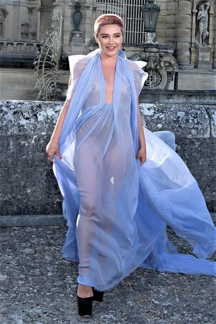 English actress Florence Pugh attends the Valentino Haute Couture Fall/Winter 2023/2024 show as part of Paris Fashion Week at Chateau de Chantilly on July 05, 2023 in Chantilly, France. (Photo by Marc Piasecki/WireImage)