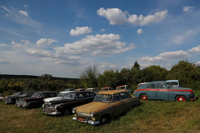 Retro cars owned by retired mechanic Krasinets are displayed at an open-air museum of Soviet-made vehicles in the village of Chernousovo, Tula region, Russia on September 27, 2018. (Photo by Maxim Shemetov/Reuters)