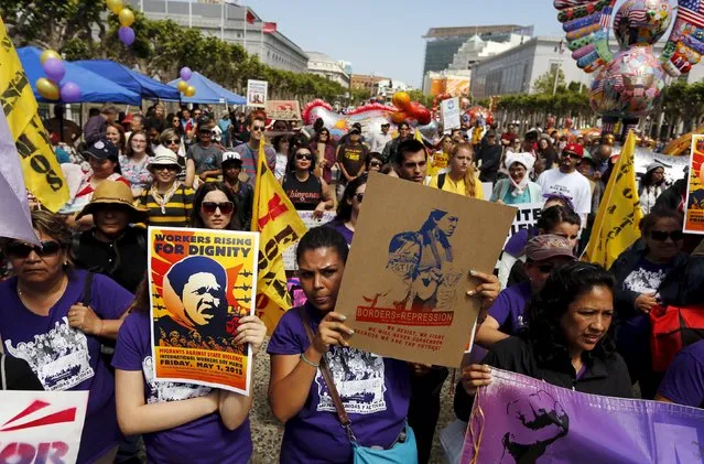 Demonstrators participate in May Day protests in San Francisco, California May 1, 2015. (Photo by Robert Galbraith/Reuters)