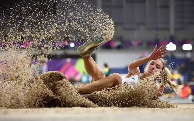Petra Banhidi-Farkas of Hungary competes in the Women's Long Jump final at the World Athletics Indoor Championships in Glasgow, Britain, 03 March 2024. (Photo by Adam Vaughan/EPA/EFE)