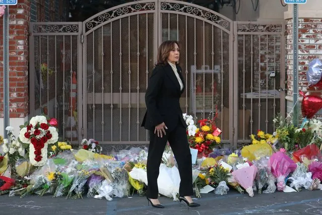 U.S. Vice President Kamala Harris walks outside the Star Ballroom Dance Studio after a mass shooting during Chinese Lunar New Year celebrations in Monterey Park, California, U.S. January 25, 2023. (Photo by David Swanson/Reuters)