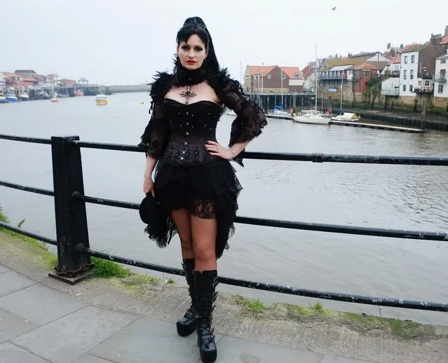Rachel Barratt from Stockton visits the Goth weekend on April 26, 2014 in Whitby, England. The Whitby Goth weekend began in 1994 and happens twice each year. Thousands of extravagantly dressed people who follow Steampunk, Cybergoth, Romanticism or Victoriana visit the town to take part in the celebration of Goth culture. (Photo by Ian Forsyth/Getty Images)