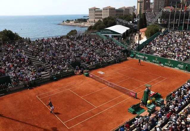 A general view of Sebastian Korda of USA in action against Taylor Fritz of USA during day five of the Rolex Monte-Carlo Masters at Monte-Carlo Country Club on April 14, 2022 in Monte-Carlo, Monaco. (Photo by Julian Finney/Getty Images)