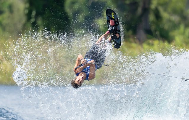 Edoardo Marenzi of Italy slalom skis during the World Water Skiers, Travers Cup at the Jack Travers Water Ski School on September 21, 2024 in Groveland, Florida, United States. (Photo by Johnny Hayward/Getty Images)