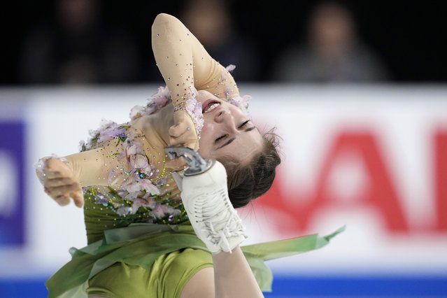 Isabeau Levito of the United States competes during the women's free skate program at the Skate America figure skating event in Allen, Texas, Saturday, October 19, 2024. (Phoot by Tony Gutierrez/AP Photo)