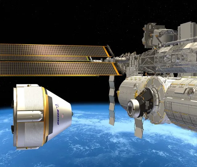 This handout photo provided September 16, 2014 by the Boeing Company shows an artist's rendition of the Crew Space Transportation (CST)-100 next to the International Space Station(ISS). Boeing and SpaceX have been tapped to build the next generation of space vehicles that will carry US astronauts to low Earth orbit and back, NASA announced on Tuesday. (Photo by AFP Photo/The Boeing Company)