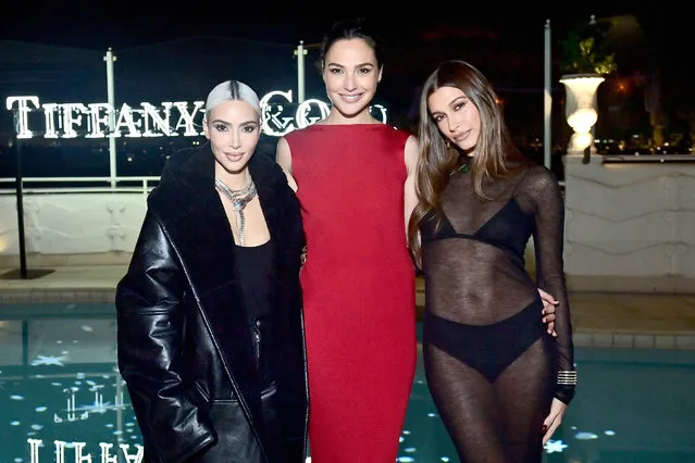 (L-R) American media personality Kim Kardashian, Gal Gadot, and American model, media personality and socialite Hailey Bieber attend as Tiffany & Co. celebrates the launch of the Lock Collection at Sunset Tower Hotel on October 26, 2022 in Los Angeles, California. (Photo by Stefanie Keenan/Getty Images for Tiffany & Co.)
