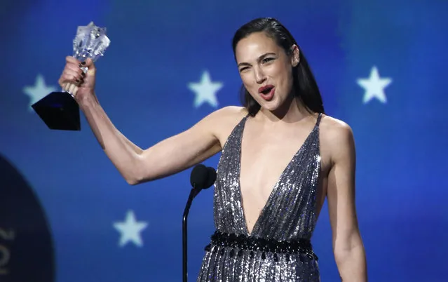 Actress Gal Gadot receives the 2018 #See Her award for her performance in Wonder Woman duringThe 23rd Annual Critics' Choice Awards at Barker Hangar on January 11, 2018 in Santa Monica, California. (Photo by Mario Anzuoni/Reuters)