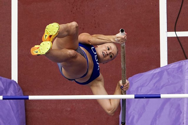 United States' Katie Moon competes in the women's pole vault qualification at the World Athletics Championships in Tokyo, Monday, September 15, 2025. (Photo by David J. Phillip/AP Photo)