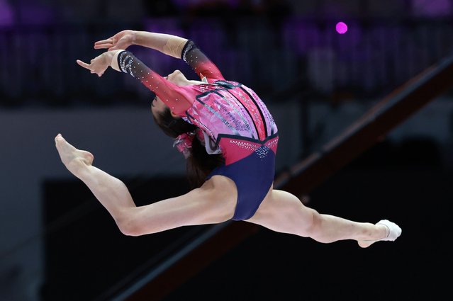 Mana Okamura of Japan competes in the Women's Floor exercise of the All-Around Qualifications at the FIG Artistic Gymnastics World Championships 2025 in Jakarta, Indonesia, 20 October 2025. (Photo by Adi Weda/EPA)