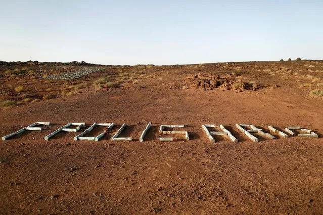 The word Polisario is seen on the ground in Tifariti, Western Sahara, September 9, 2016. (Photo by Zohra Bensemra/Reuters)