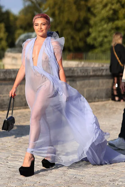 Florence Pugh attends the Valentino Haute Couture Fall/Winter 2023/2024 show as part of Paris Fashion Week at Chateau de Chantilly on July 05, 2023 in Chantilly, France. (Photo by Jacopo Raule/Getty Images)