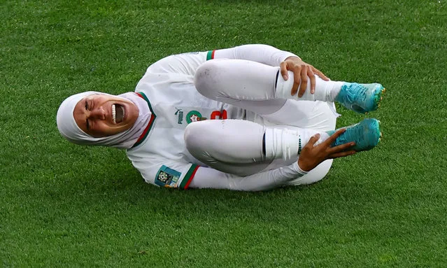 Morocco's Nouhaila Benzina reacts after sustaining an injury during the FIFA Women's World Cup Australia & New Zealand 2023 Group H match between South Korea and Morocco at Hindmarsh Stadium on July 30, 2023 in Adelaide, Australia. (Photo by Hannah Mckay/Reuters)
