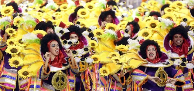 Revellers from the Vai-Vai Samba School take part in a carnival at Anhembi Sambadrome in Sao Paulo, February 15, 2015. (Photo by Paulo Whitaker/Reuters)