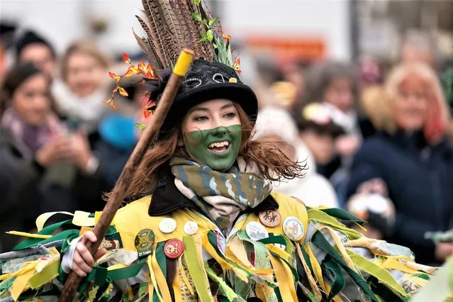 The Bourne Borderers morris dancers perform during the Whittlesea Straw Bear Festival in Whittlesey, Cambridgeshire, which returned after a two-year break due to Covid on Saturday, January 14, 2023. (Photo by Joe Giddens/PA Images via Getty Images)