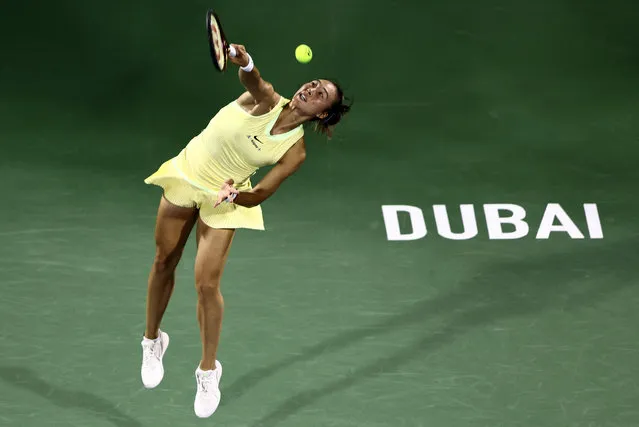 Qinwen Zheng of China in action against Iga Swiatek of Poland in the quarter-final on Day 5 of the Dubai Duty Free Tennis Championships, part of the Hologic WTA Tour at Dubai Duty Free Tennis Stadium on February 22, 2024 in Dubai, United Arab Emirates. (Photo by Amr Alfiky/Reuters)