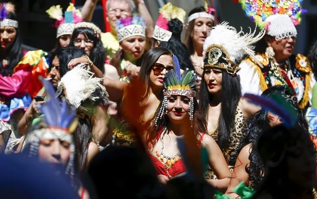 Dancers take part in the Karneval der Kulturen (Carnival of Cultures) street parade of ethnic minorities, in Berlin, Germany, May 24, 2015. (Photo by Hannibal Hanschke/Reuters)