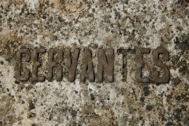 The surname Cervantes is seen on a tombstone at the cemetery in Alcazar de San Juan, Spain, April 6, 2016. (Photo by Susana Vera/Reuters)