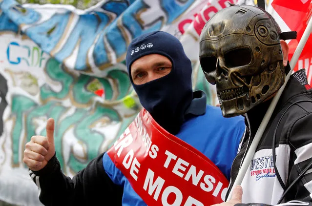 French labour union workers attend a demonstration against the French labour law proposal in Marseille, France, as part of a nationwide labor reform protests and strikes, April 28, 2016. (Photo by Jean-Paul Pelissier/Reuters)