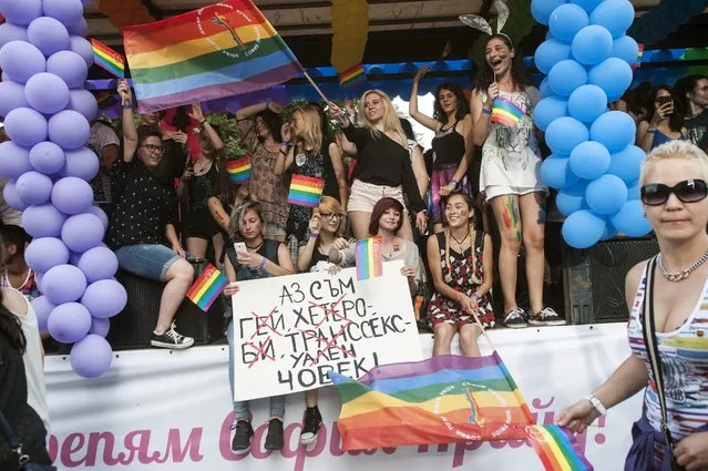 Participants take part in a Gay pride parade for the LGBT community in Sofia, Bulgaria, 18 June 2016. The banner reads “I am human”. (Photo by EPA/Stringer)