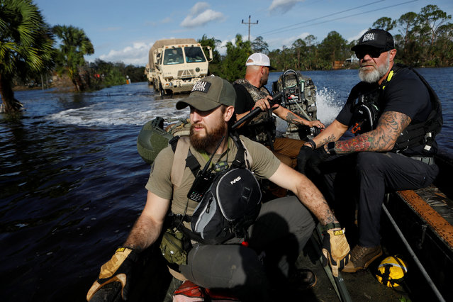 Members of Aerial Recovery search for stranded residents after Hurricane Helene made landfall overnight, in Steinhatchee, Florida on September 27, 2024. (Photo by Octavio Jones/Reuters)