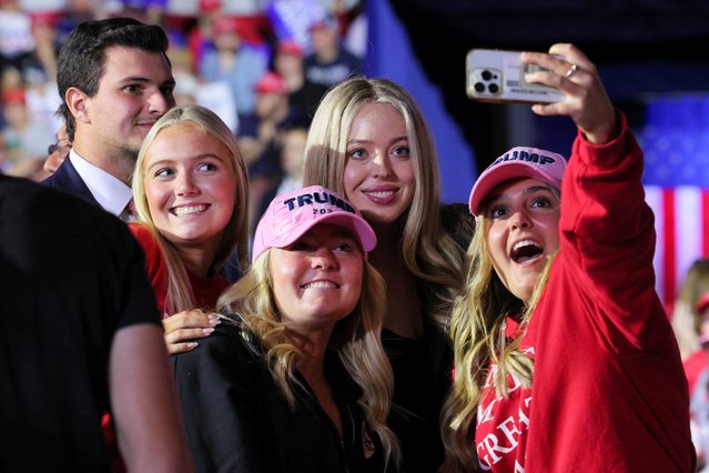 Tiffany Trump poses for a selfie on the day Republican presidential nominee and former U.S. President Donald Trump attends a rally at Williams Arena at Minges Coliseum in Greenville, North Carolina, U.S., October 21, 2024. (Photo by Brian Snyder/Reuters)