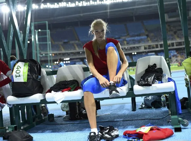 2016 Rio Olympics, Athletics, Preliminary, Women's Long Jump Qualifying Round, Groups, Olympic Stadium, Rio de Janeiro, Brazil on August 16, 2016. Darya Klishina (RUS) of Russia reacts before the competition starts. (Photo by Dylan Martinez/Reuters)