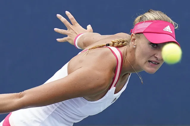 Kristina Mladenovic, of France, returns a shot to Varvara Gracheva, of Russia, during the second round of the US Open tennis championships, Wednesday, September 2, 2020, in New York. (Photo by Seth Wenig/AP Photo)