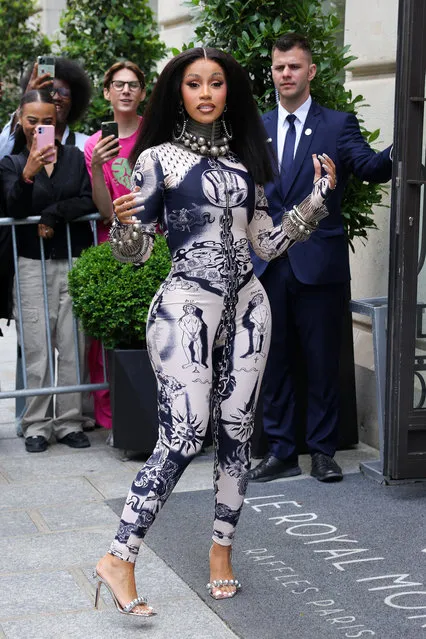 Cardi B is seen leaving her hotel on July 05, 2023 in Paris, France. (Photo by Pierre Suu/GC Images)