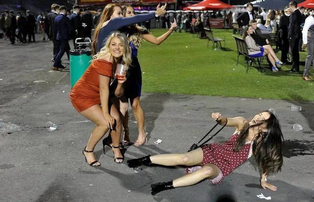 The thousands of students gathered at Newcastle Racecourse near Newcastle upon Tyne, United Kingdom on March 3, 2019 for a booze-filled night of mayhem. The last race ended at approximately 8pm then the grandstand became like a night-club. (Photo by Craig Connor/North News and Pictures)