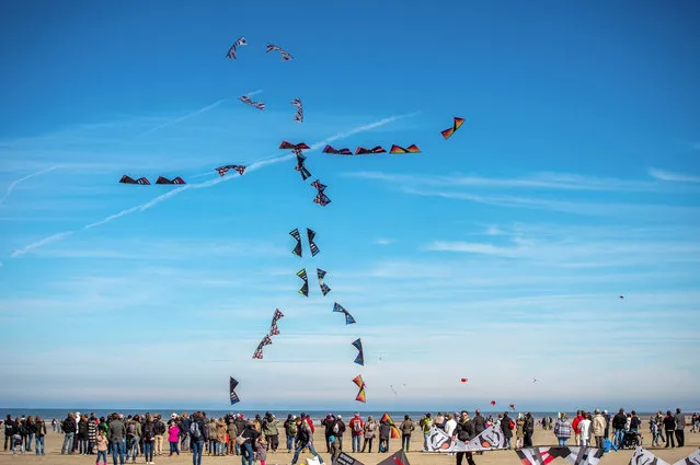 People fly kites during the 30th International Kite Festival in Berck-sur-Mer in northern France on April 12, 2016. (Photo by Philippe Huguen/AFP Photo)