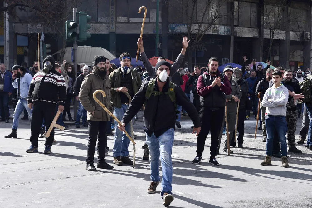 Greek Farmers Clash with Riot Police
