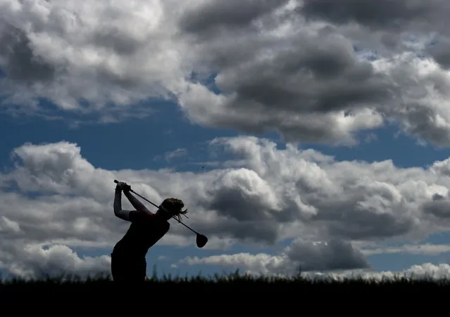 Canada's Brooke Henderson hits her tee shot on the 12th hole during the second round of the CP Women's Open golf tournament in Aurora, Ontario, Friday, August 23, 2019. (Photo by Nathan Denette/The Canadian Press via AP Photo)