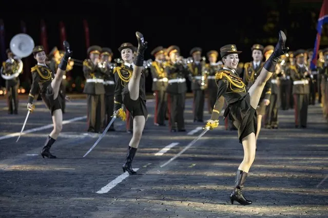 Participants from a North Korea military band perform during the Spasskaya Tower international military music festival in Red Square in Moscow, Russia, Friday, August 23, 2019. (Photo by Alexander Zemlianichenko/AP Photo)