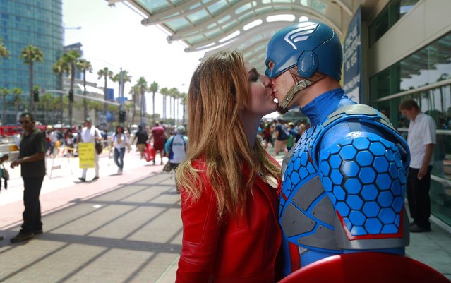 Kelsey Endter of Lake Tahoe and boyfriend Matt Mullis of San Diego dressed as Scarlet Witch and Captain America at Comic-Con International in San Diego, USA on Jule 20, 2017. (Photo by K.C. Alfred/San Diego Union-Tribune via ZUMA Press/Rex Features/Shutterstock)