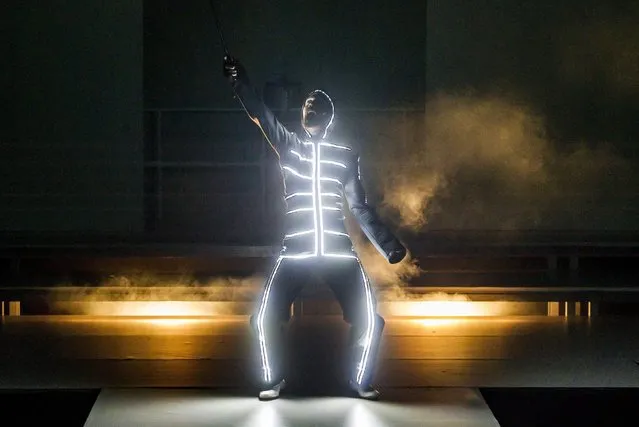 A member of the Hungarian exerimental performance group Soharoza performs during the final rehearsal of the musical “Tabu Kollekcio” (Taboo Collection) in the House of Contemporary Arts in Budapest, Hungary, 07 September 2016 (issued 08 September), on the day of its debut. The troupe has performed at flashmobs, individual theatrical plays and in collaboration with other ensembles on a project basis since its foundation in 2008. (Photo by Zsolt Szigetvary/EPA)
