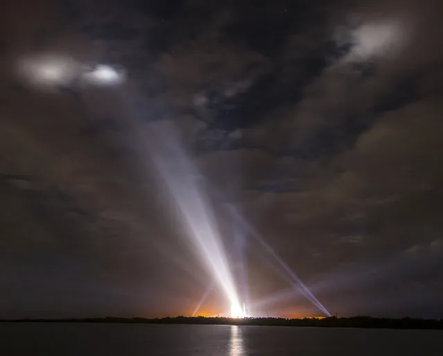 In this handout provided by National Aeronautics and Space Administration (NASA), Bright lights illuminate the United Launch Alliance Delta IV Heavy rocket with NASA's Orion spacecraft mounted on top is seen in the early hours of the morning atCape Canaveral Air Force Station's Space Launch Complex 37 on Decemeber 05, 2014 at Cape Canaveral, Florida. Orion is scheduled to launch and make its first flight test later in the morning. (Photo by Bill Ingalls/NASA via Getty Images)